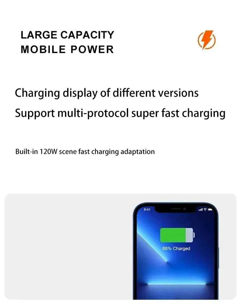 VIVO 200000mAh LED Digital Display Power Bank High Capacity 120W Super Fast Charging Portable External Battery For IPhone New