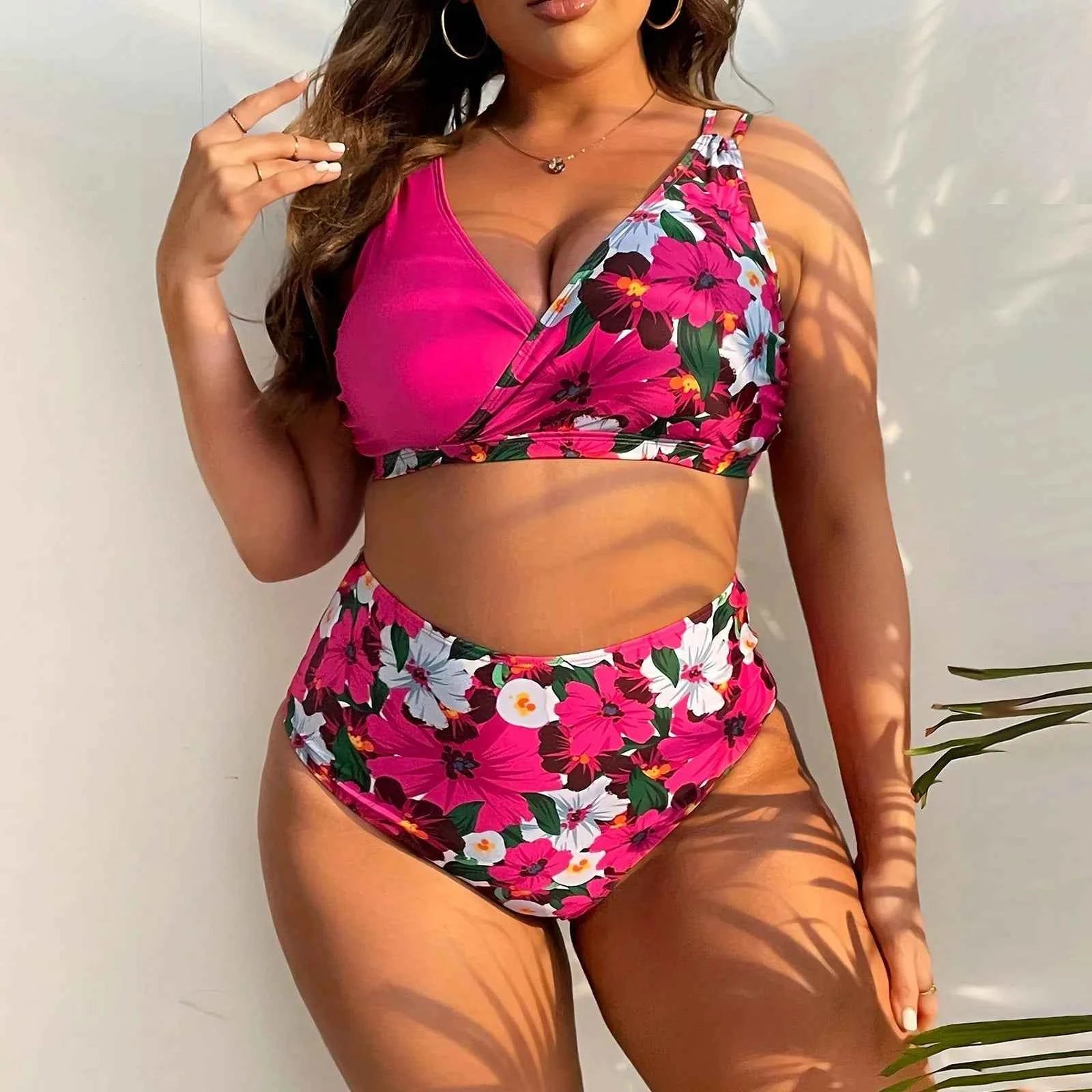 2024 New Plus Size Bikini Sets For Women Swimsuit Large Bathing Suits Two-Piece High Waist Push Up Bikini Set Sexy Separate