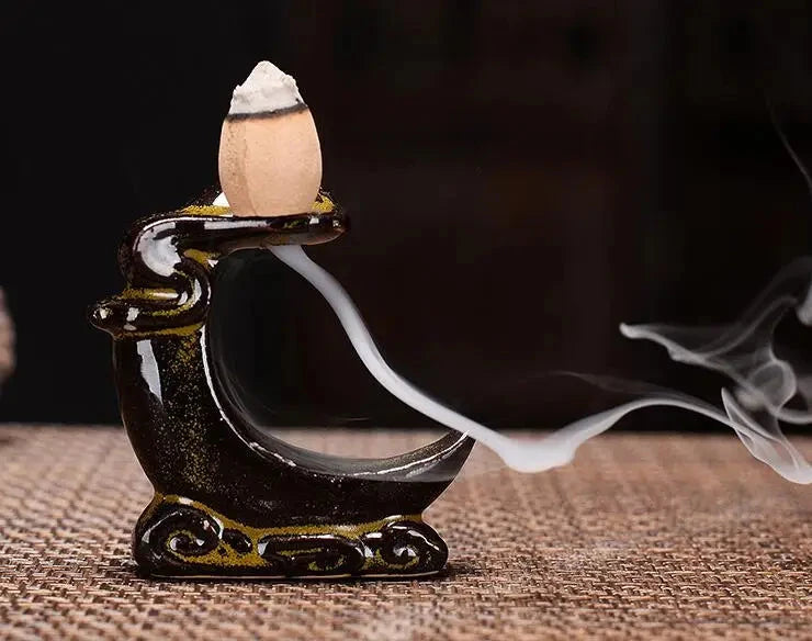 With 30 Incense Waterfall Incense Burner Ceramics Backflow Buddha Censer Backflow Incense Holder Home Office Yoga Teahouse Decor - AMULET RING STORE