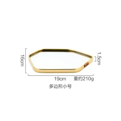 New Light Luxury Mirror StorageTray Home Decoration Desktop Storage Tray Multilateral Geometric Tray Living Room Accessories - AMULET RING STORE