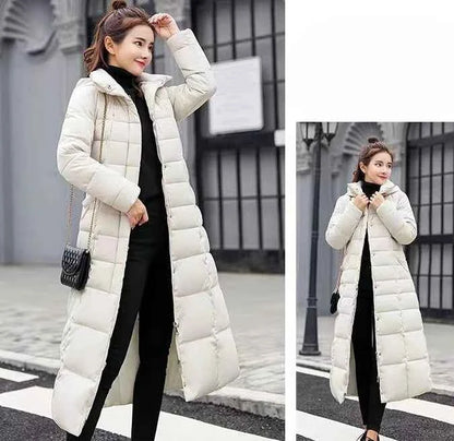 Women's Long Overknee Winter Cotton Padded Coat 2025 Off Season Sale Korean Style Slim Fit Faux Fur Collar Thickened Down Jacket