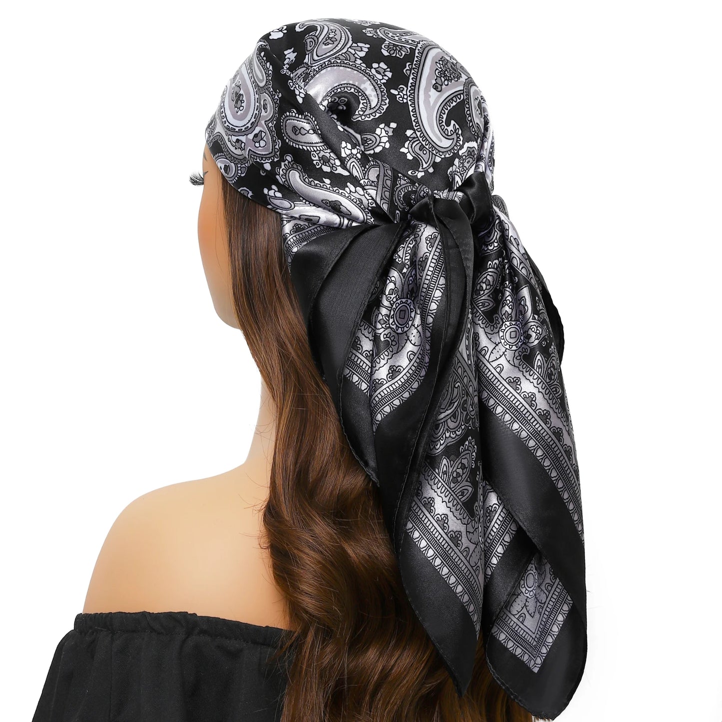 Head Scarf Women Luxury Brand Square 90*90cm Silk Foulard Satin Bandana Cheveux Soft Neckerchief Hijab Hair Scarves For Ladies - AMULET RING STORE