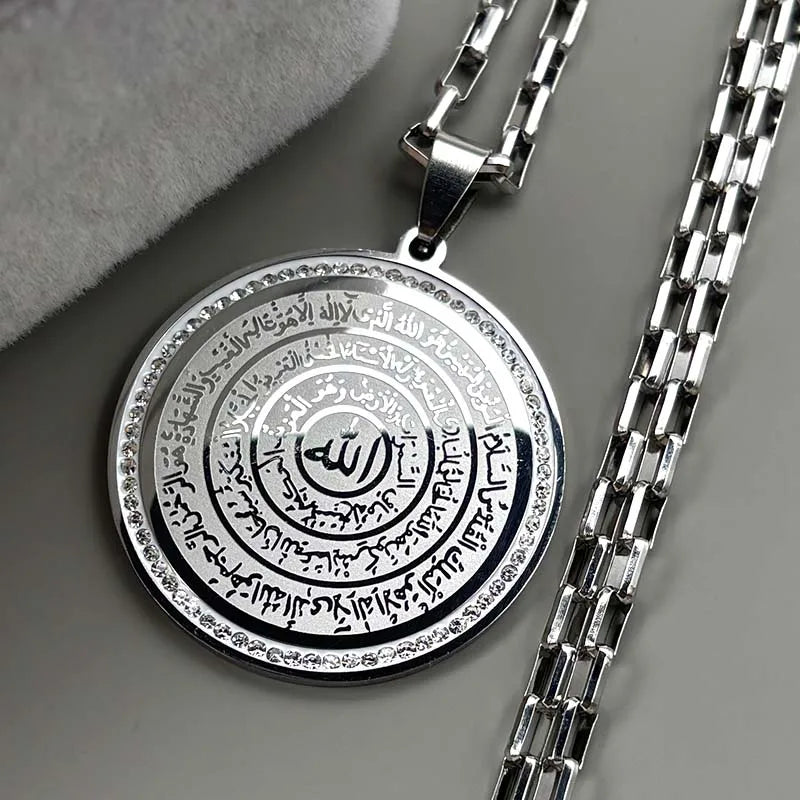 Classic Arabic Allah God Chain For Women Men Stainless Steel Rhinestone Islamic Muslim Faith Medal Male Neck Chains Jewelry