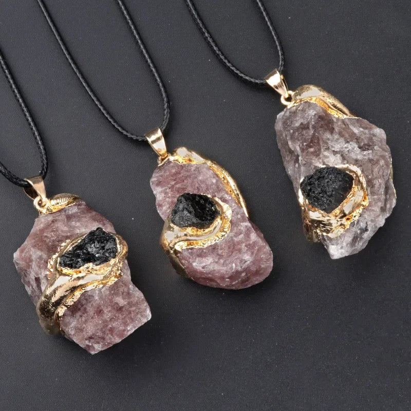 Natural Stone Gold Plated Pendant Necklace Irregular Gilt snake shape Crystal Link Healing Crystals Stone Necklaces For Women
