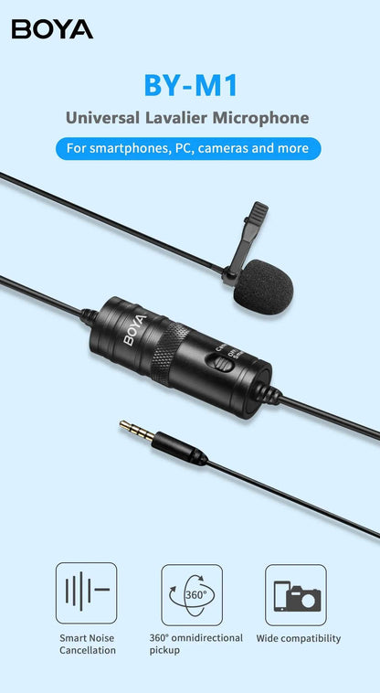 BOYA BY-M1 Condenser Lavalier Lapel Clip-on Microphone 3.5mm TRRS 6M Mic For PC iphone DSLR Camera YouTube Recording Streaming