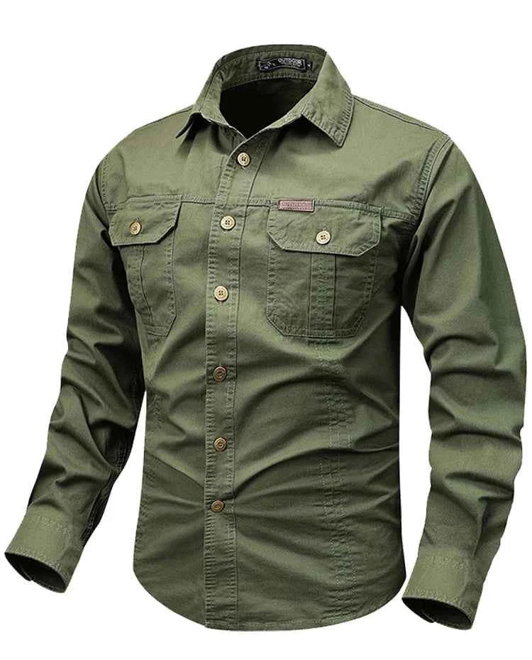 Retro Cargo style Men's Long Sleeve Shirt With Pocket Design, Men'sCasual Button Up Shirt For Spring Fall Qutdoo