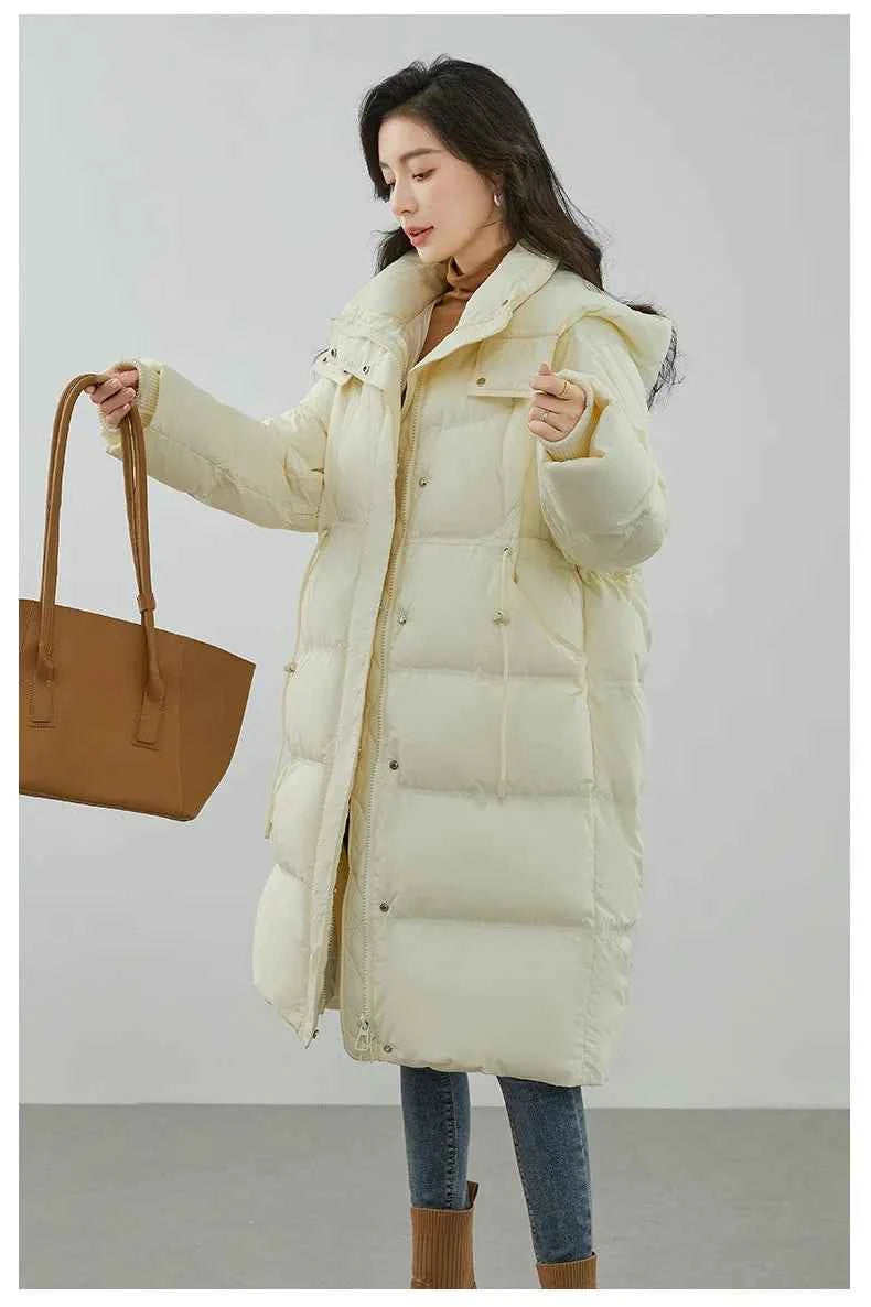 Ultra-Warm Down Jacket for Women 2025 Winter New Arrival Hooded, Knee-Length, Thickened, Waist-Defining, Versatile Coat