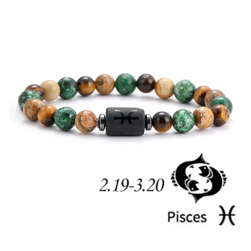 12 Zodiac Signs Natural Stone Bracelets Leo Capricorn Taurus Cancer Bracelets Women Men Couple Friendship Jewelry Gift Bracelets