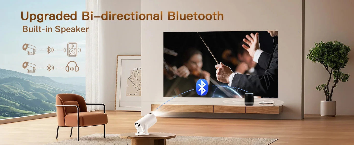 Smart Projector with Wifi and BluetoothPortable 720P 4K Support, Auto Keystone, AirMouse Remote, 180 Degree Rotation