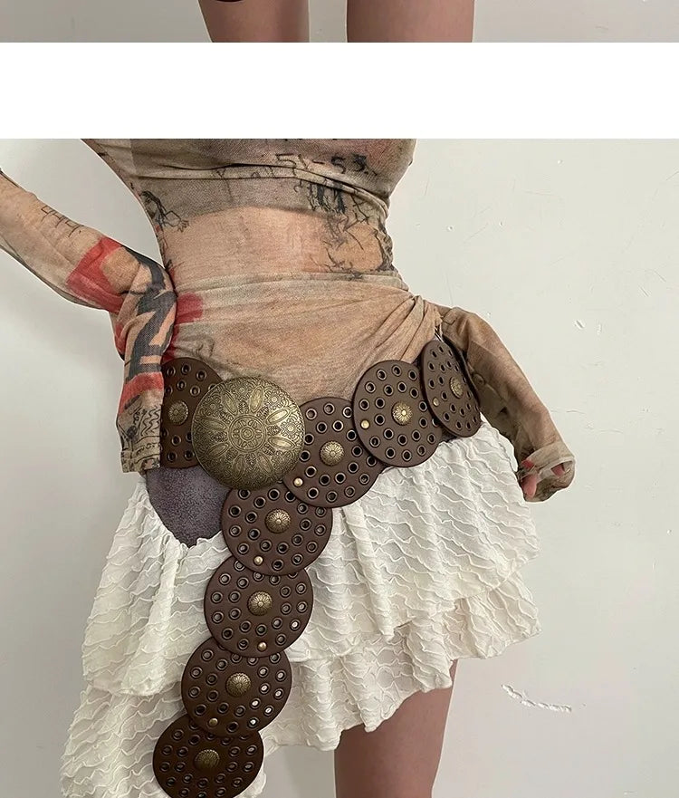 Spice Girl Y2K Harajuku Style Vintage Rivet Patchwork Design Wide Belts For Women High Street Faux Leather Waistband cinturones - AMULET RING STORE