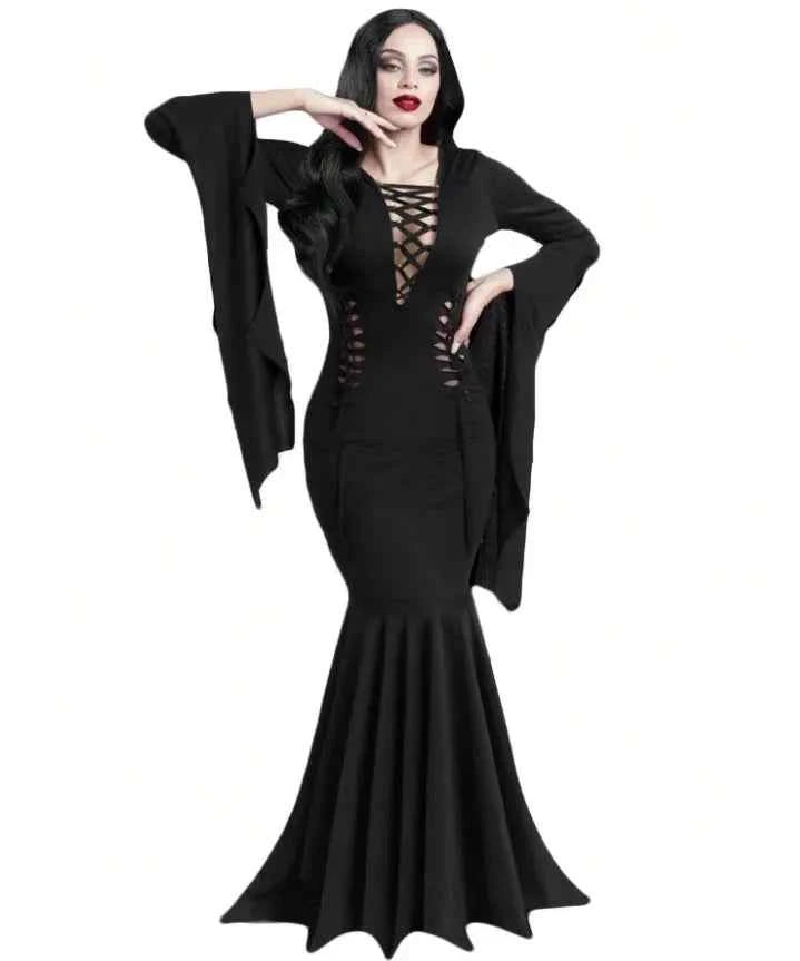 Plus Size Women Fashion Halloween Slimming Long Sleeve  Dress Ladies Sexy Bat Sleeve Fishtail Dress Women's Witch Party Dress