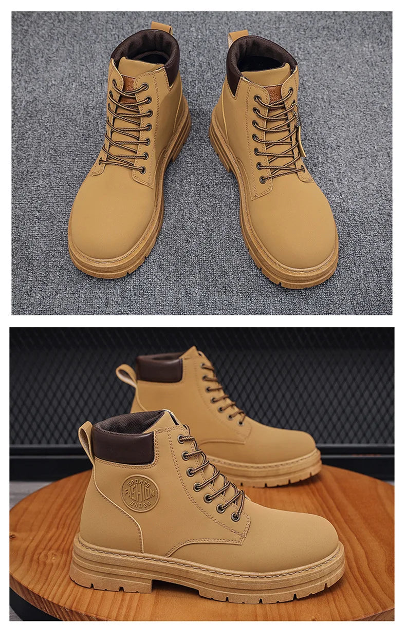 2025 new men's shoes autumn high cut workwear boots British style short boots Korean version versatile thickness boots shoes - AMULET RING STORE