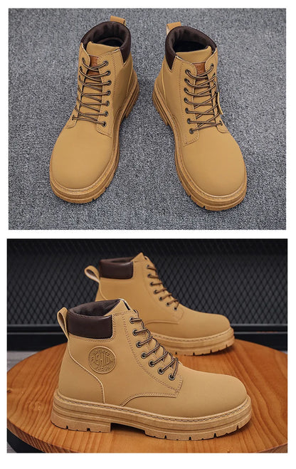 2025 new men's shoes autumn high cut workwear boots British style short boots Korean version versatile thickness boots shoes - AMULET RING STORE
