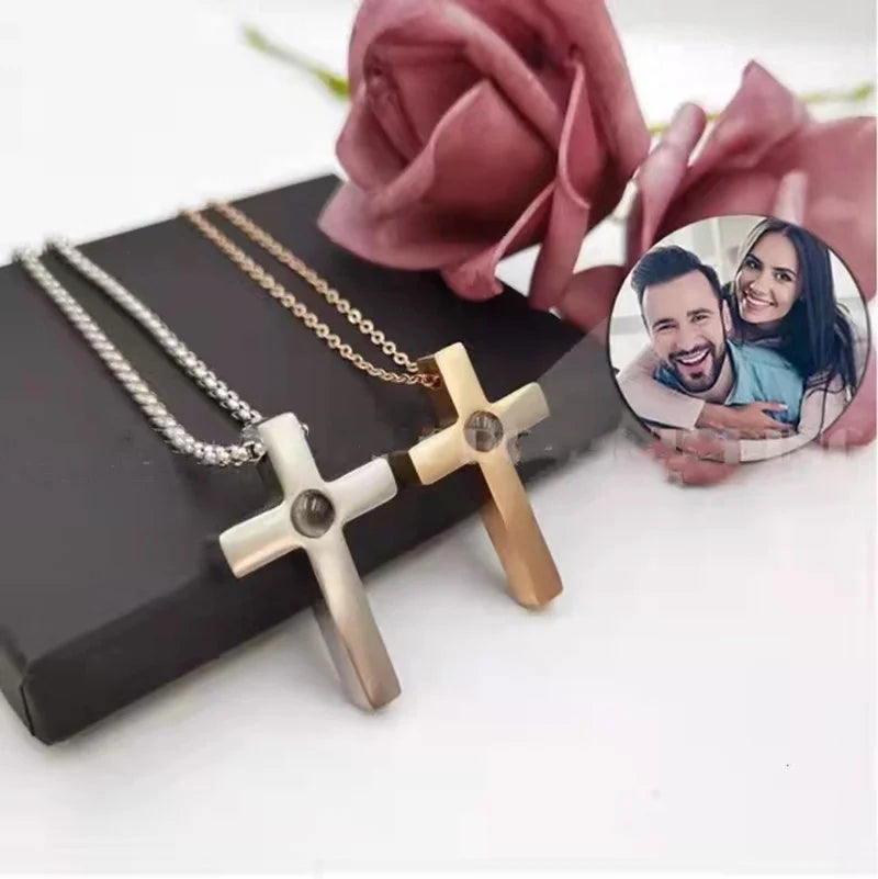 Fashion Projection Necklace Jewelry Personalized Photo Custom Cross Pendant Suitable For Male And Female Couples To Give Gifts - AMULET RING STORE