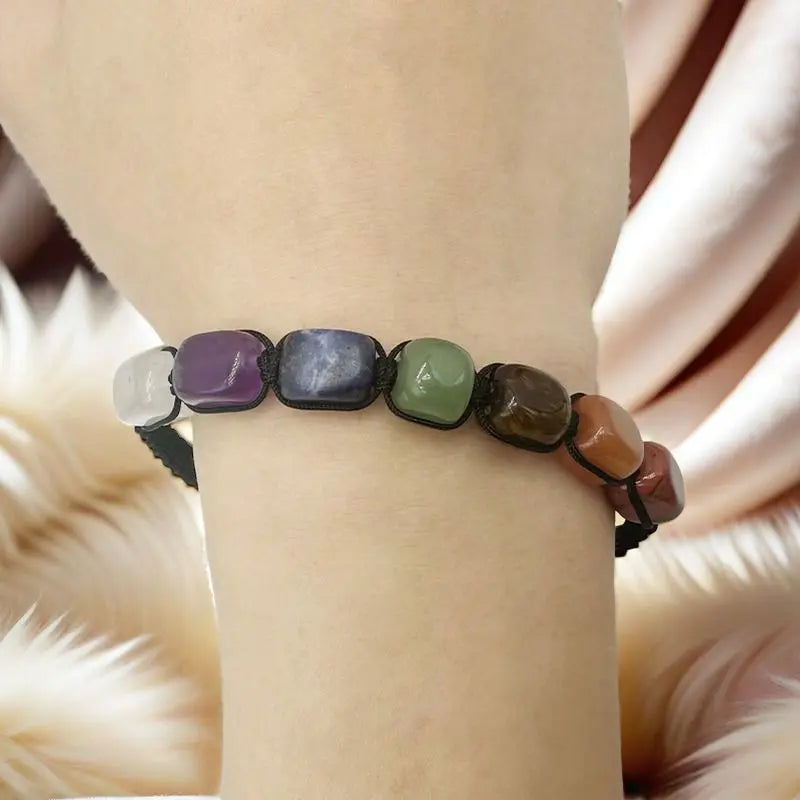 Colorful Natural Stone Square Bracelet Adjustable Handmade Woven Jewelry Ethnic Colorful Crystal Ins Woven Good Lucky Hand Rope