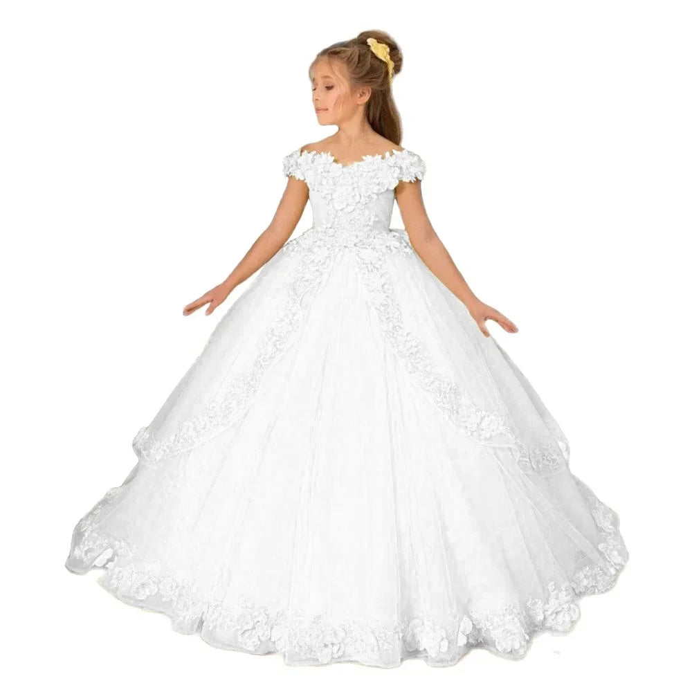 Customize Yellow Flower Girl Dresses Beading Appliqued Pageant Birthday For Girls First Communion Dresses Kids Prom Dresses