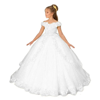 Customize Yellow Flower Girl Dresses Beading Appliqued Pageant Birthday For Girls First Communion Dresses Kids Prom Dresses