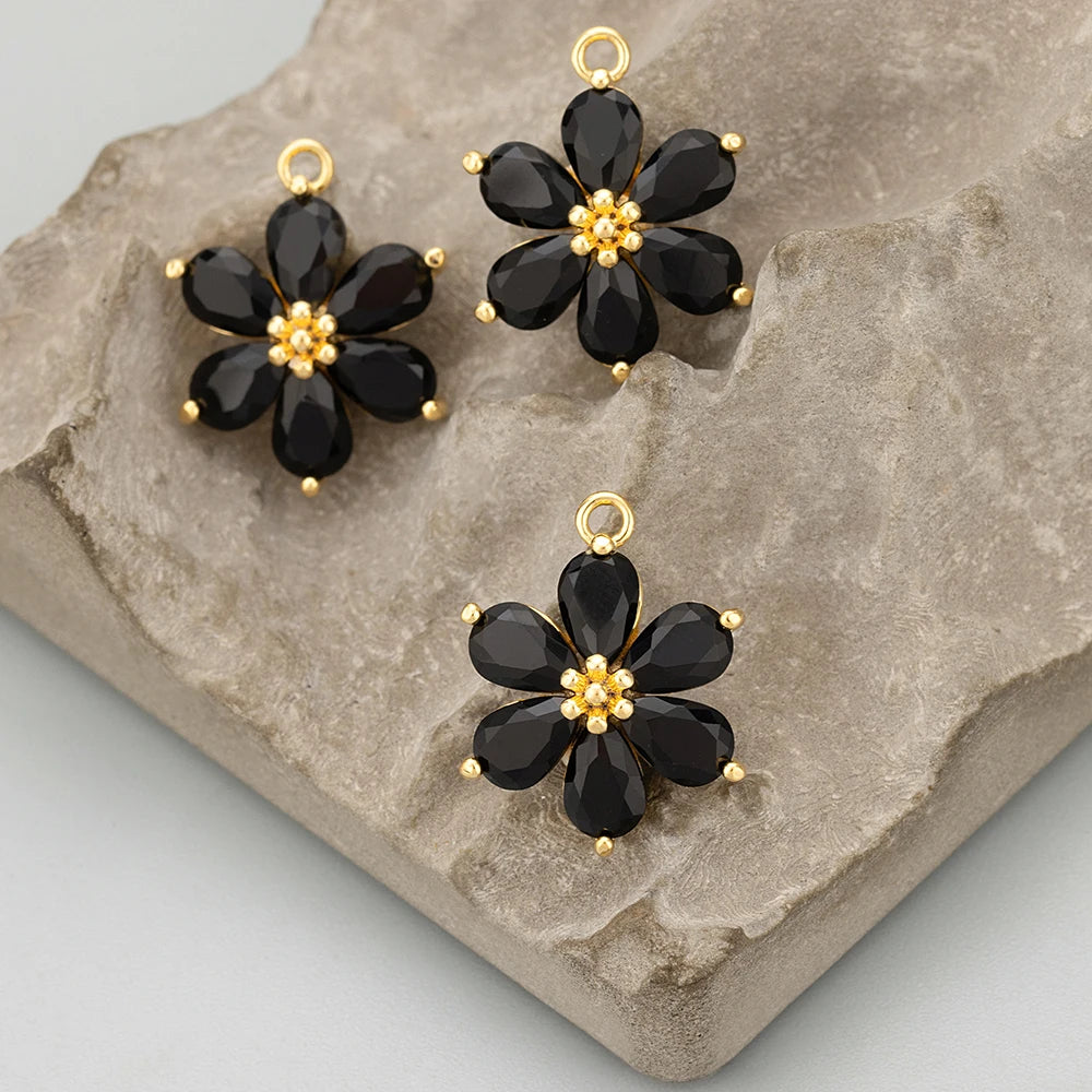 GUFEATHER,6pcs/lot,MC78,jewelry accessories,18k gold plated,nickel free,copper,zircon,hand made,flower shape,charms,diy pendants - AMULET RING STORE