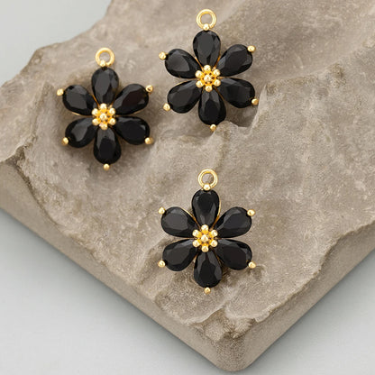 GUFEATHER,6pcs/lot,MC78,jewelry accessories,18k gold plated,nickel free,copper,zircon,hand made,flower shape,charms,diy pendants - AMULET RING STORE