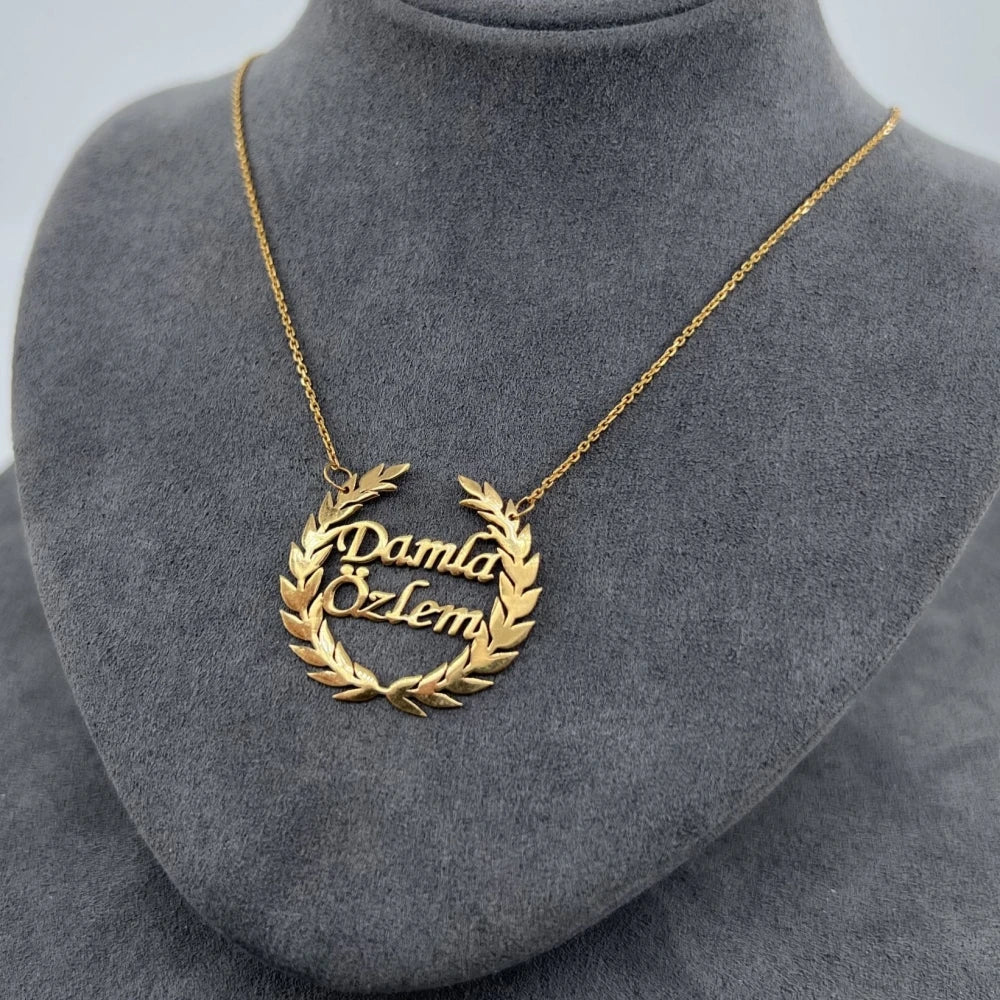 Custom Laurel Wreath Name Necklace Women Girl Jewelry Personalized Stainless Steel Couple Nameplate Necklace Gifts For Her