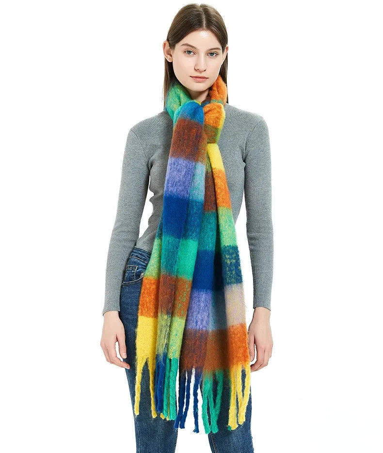 2025 Winter Thick Warm Scarf Women Cashmere Shawl and Wraps Pashmina Neckerchief Bufanda Female Rainbow Hairy Tessel Echarpe New