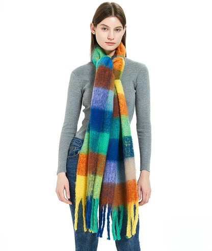 2025 Winter Thick Warm Scarf Women Cashmere Shawl and Wraps Pashmina Neckerchief Bufanda Female Rainbow Hairy Tessel Echarpe New