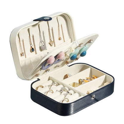 Portable Jewelry Box Jewelry Organizer Display Travel Jewelry Case Boxes Button Leather Storage Zipper Jewelers Joyero - AMULET RING STORE