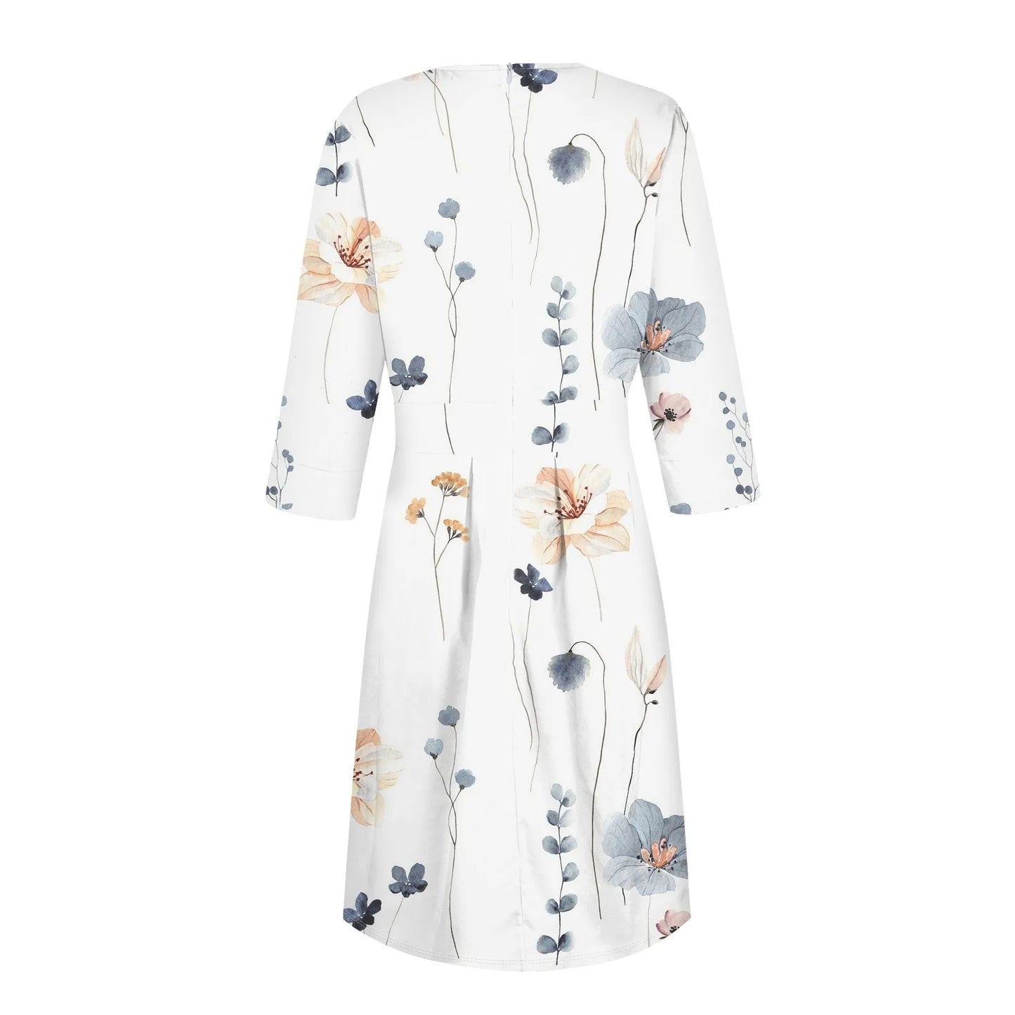 Traf Women 2025 Women'S Casual And Fashionable 3/4 Sleeve Pocket With Back Zipper Dress