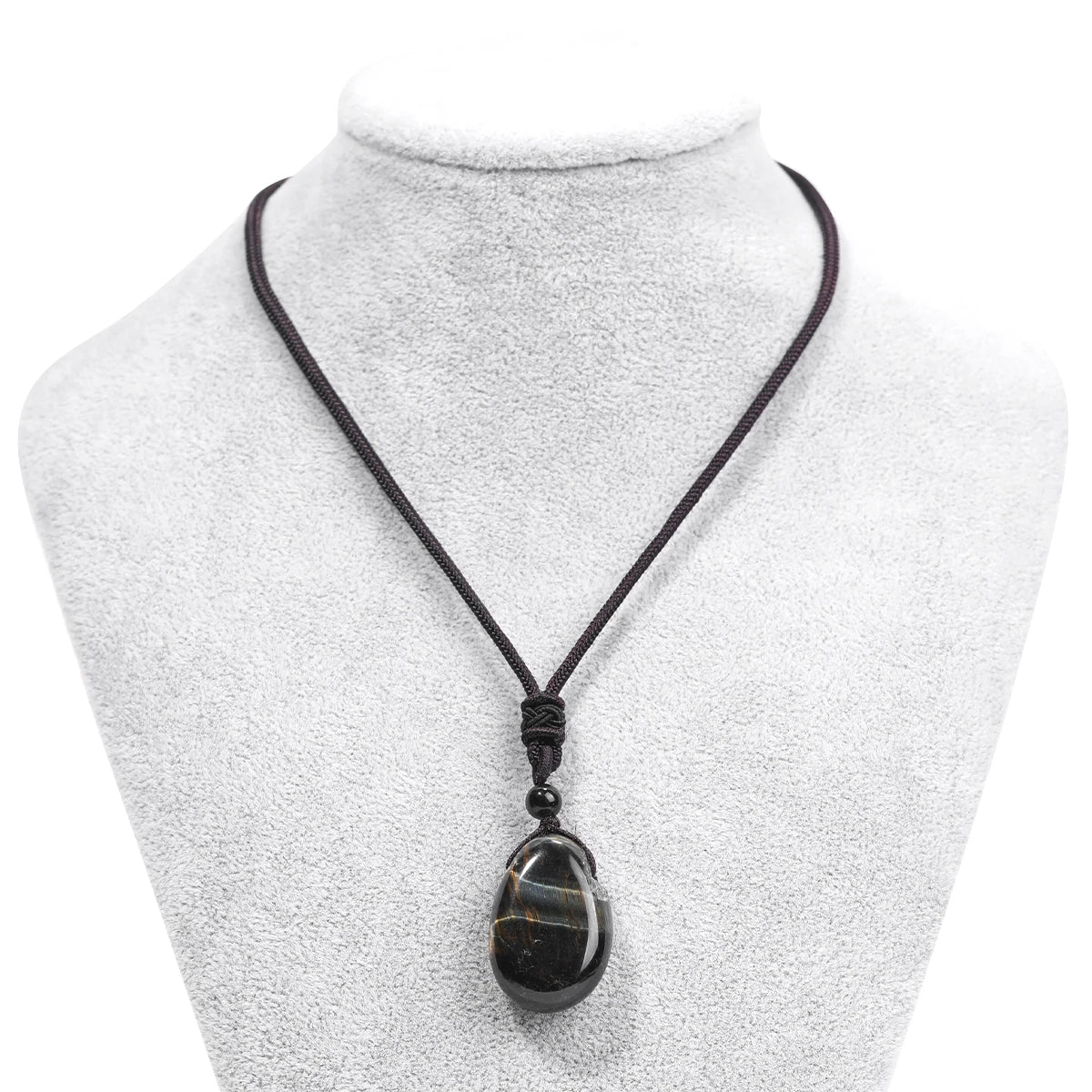 Casual Simple Natural Water Droplet Pendant Necklace Amethyst Opal Obsidian Red Agate Pendant Adjustable Cord Chain Necklace