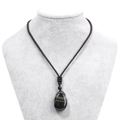 Casual Simple Natural Water Droplet Pendant Necklace Amethyst Opal Obsidian Red Agate Pendant Adjustable Cord Chain Necklace