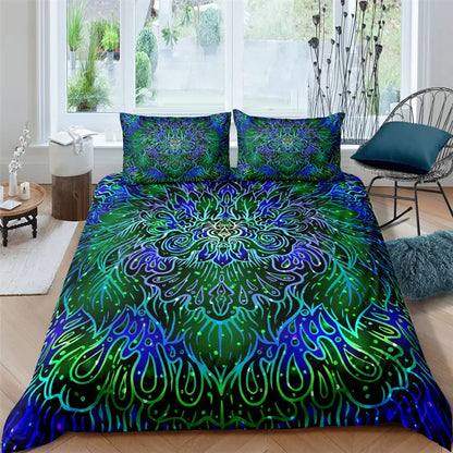 2/3pcs Bed Set Bohemian Lotus Duvet Cover Set Mandala Flower Quilt Cover Adult Black Polyester Bedding Set Queen King Twin Teens - AMULET RING STORE