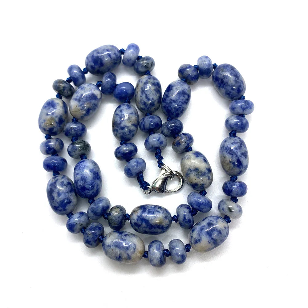 Natural Stone Malachite Lapis Lazuli Agate Necklace 10x14mm Cylindrical Beads 5x9mm Abacus Beads Ladies Necklace about 18 Inches - AMULET RING STORE
