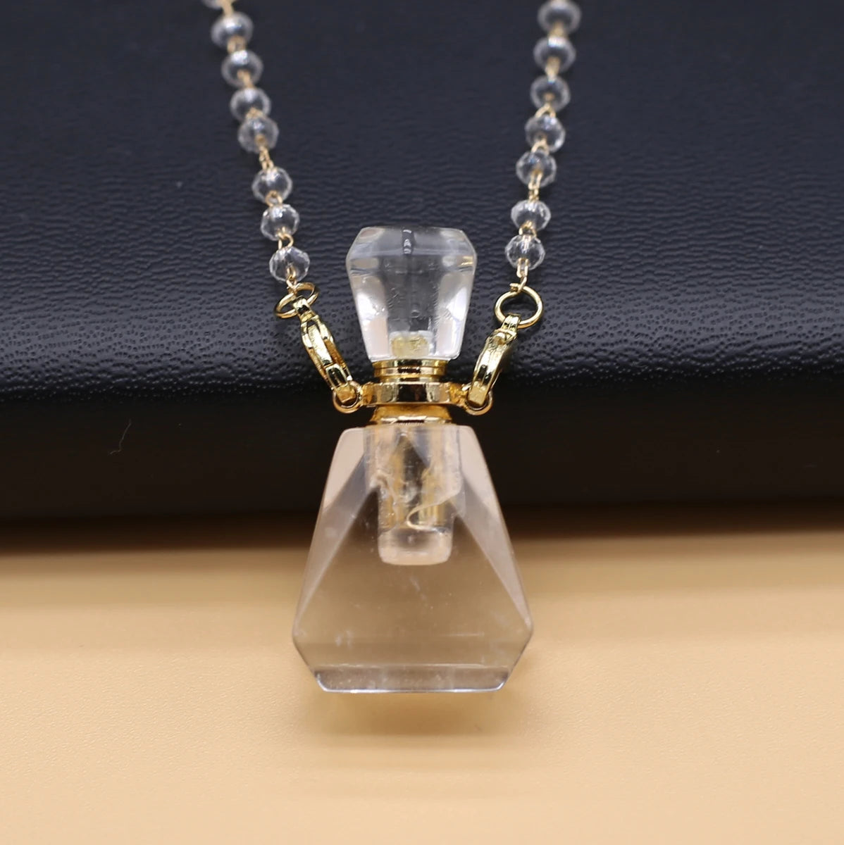 Natural Clear Quartz Stone Essential Oil Diffuser Pendant Stone Bead Chain Perfume Bottle Pendant Necklace Women Jewelry Party - AMULET RING STORE
