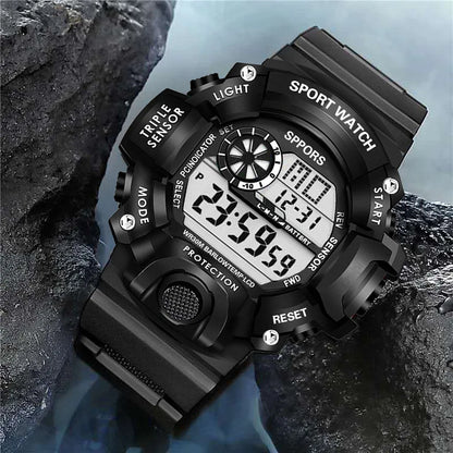 Fashion Men's Watch Sports Electronic Wristwatch Large dial Multifunctional Waterproof Luminous Alarm Kids Male's Military Watch - AMULET RING STORE
