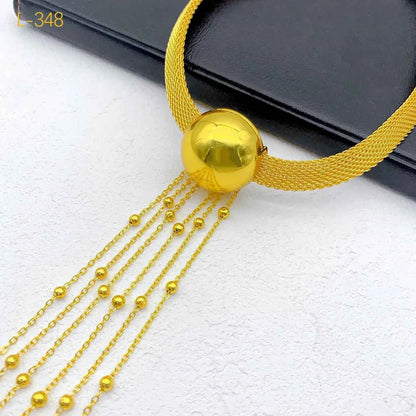 African 24k Gold Color Tassel Long Necklace Set For Women Luxury Charm Party Pendant Dubai Jewelry Sets Accessories Gifts