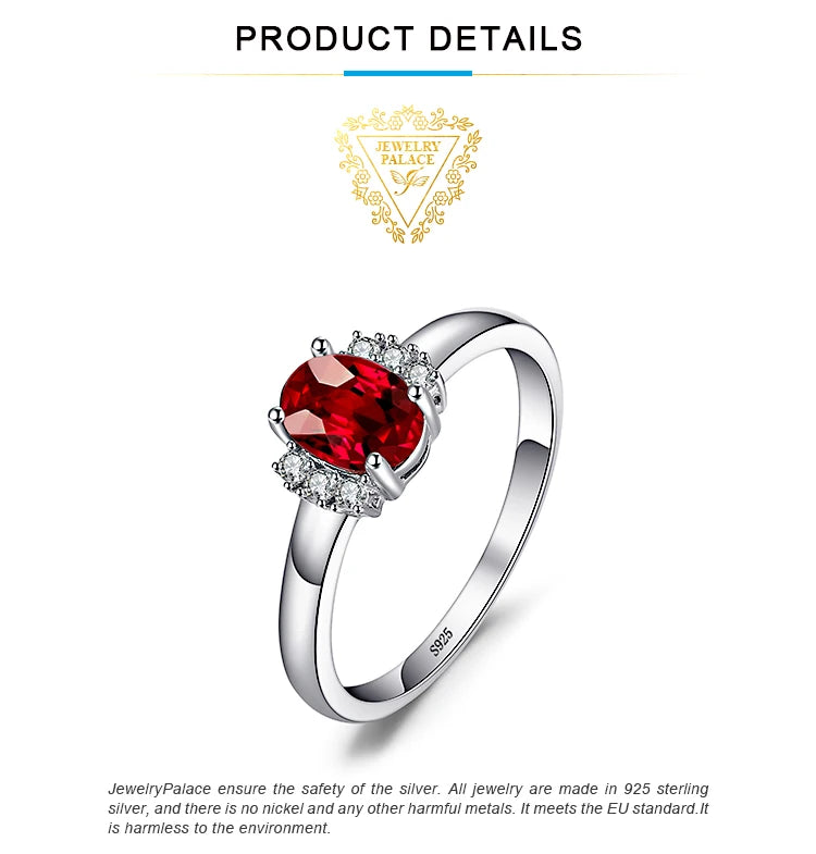 JewelryPalace Oval Red Natural Red Garnet 925 Sterling Silver Rings for Women Fashion Engagement Gemstone Birthstone Jewelry