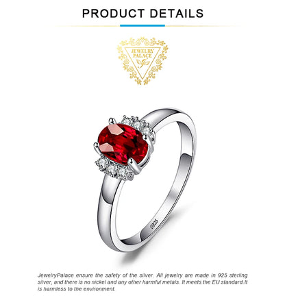 JewelryPalace Oval Red Natural Red Garnet 925 Sterling Silver Rings for Women Fashion Engagement Gemstone Birthstone Jewelry
