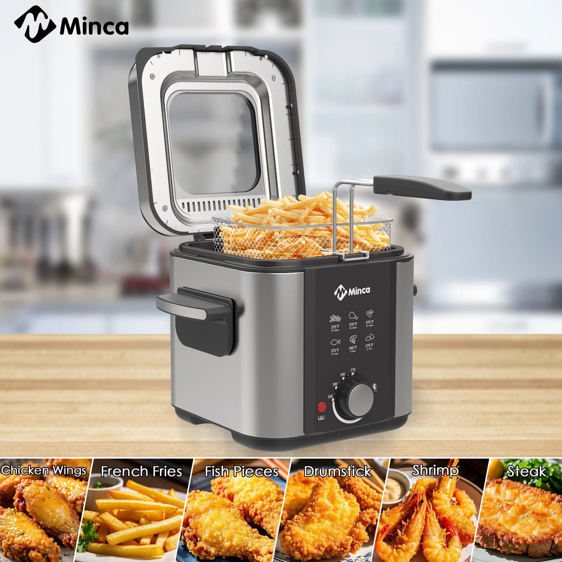 Minca 1.5L Electric Deep Fryer with Viewing Window, Adjustable Temp, Removable Basket, Stainless Steel Body & Cool-Touch Handle - AMULET RING STORE