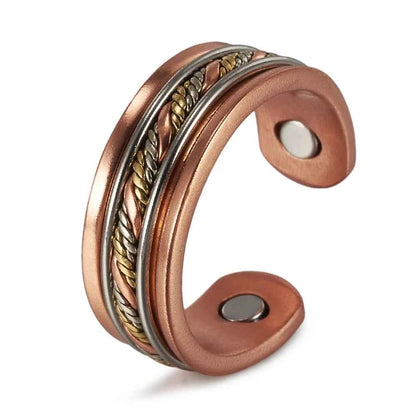 Vinterly Pure Copper Magnetic Rings Twisted Lines Wide 8.4mm Health Energy Finger Cuff Adjustable Jewelry High Magnet Resizable