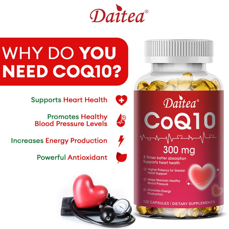 CoQ10 Supplement, Antioxidant, Supports Vascular and Heart Health & Energy Production, Super 3X Absorption, 120 Capsules - AMULET RING STORE