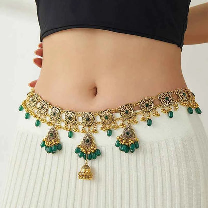 Vintage Belly Chain For Women Resin Beads Bell Pendant Body Jewelry Ethnic Handmade Women's Jewelry Gift Festive Party Favor