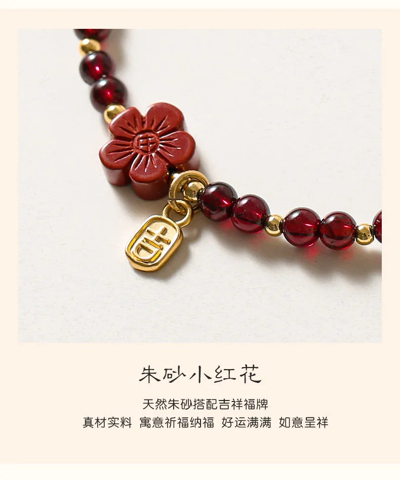 Ruifan Flower Natural Cinnabar Garnet Gold Color Beads Beaded Thin Bracelets for Women Fine Jewelry Accessories Wholesale YBR774