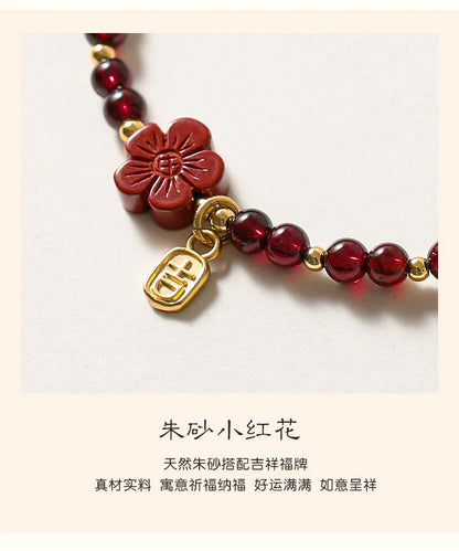 Ruifan Flower Natural Cinnabar Garnet Gold Color Beads Beaded Thin Bracelets for Women Fine Jewelry Accessories Wholesale YBR774