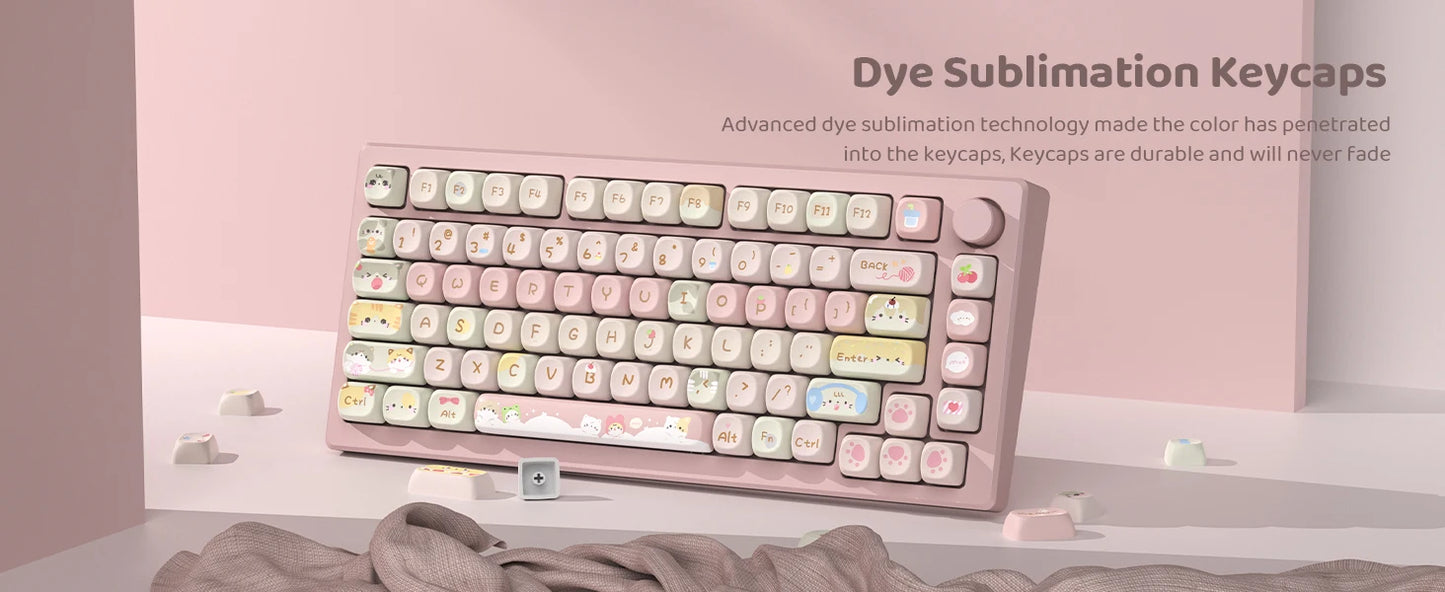134 Keys Pink Cat  MOA Profile PBT Keycaps Customs Dye Sub Key caps for 61/87/104 Cherry MX Switch Gaming Mechanical Keyboard