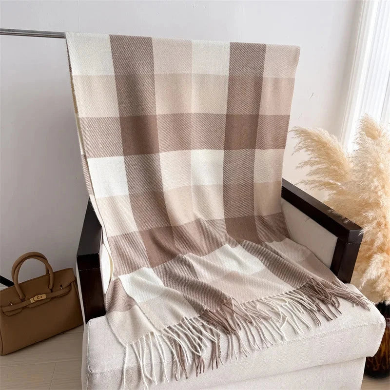 Plaid Imitation Cashmere Blanket Winter Women Scarf Designer Thick Warm Pashmina Shawl Wraps Tassel Poncho Stoles Echarpe Unisex