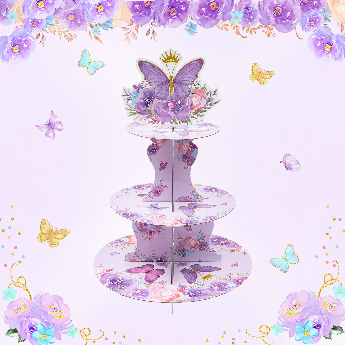 Cake Display Stand Jungle Mermaid Birthday Party Decorations Kids Dessert Holder Cake Tray Butterfly Baby Shower Cupcake Support - AMULET RING STORE