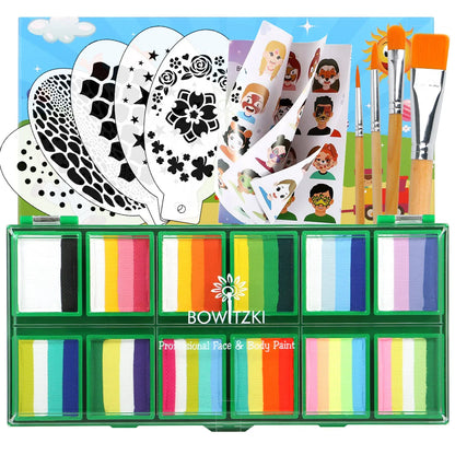 Bowitzki Face Paint 12x10gm Professional Body Paint Kit For Kids Adults Stencil One Stroke Split Cake Rainbow Makeup - AMULET RING STORE