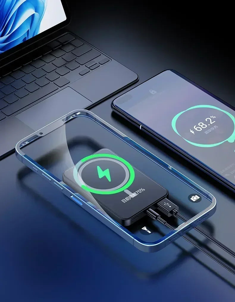 30000mAh MagSafe Power Bank - 15W Magnetic Wireless Charger with PD Fast Charge for iPhone 15/14/13 (Qi-Certified for Android) - AMULET RING STORE