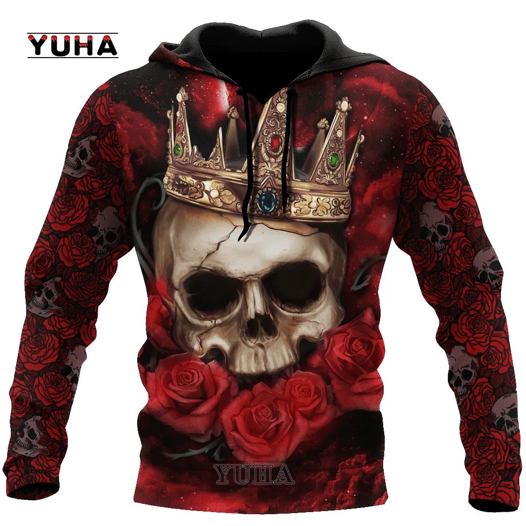 Dark Red Skull Tattoo 3D All Over Printed Men's Hoodie & Sweatshirt Spring and Autumn Unisex Hoodies Casual Sportswear - AMULET RING STORE