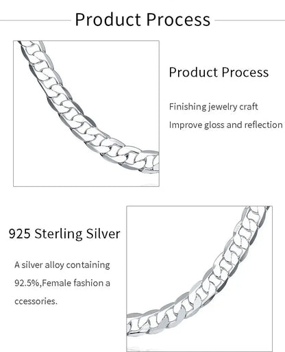 Men's 925 Sterling Silver Necklace 2/4/6/8/10/12MM 40-75cm Face Chain Necklace Lobster Clasp Men And Women Engagement Jewelry - AMULET RING STORE